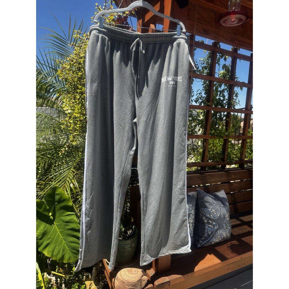 No Comment Plus Women's Plus Size Fleece Lined Wide Leg Pants Gray High Rise